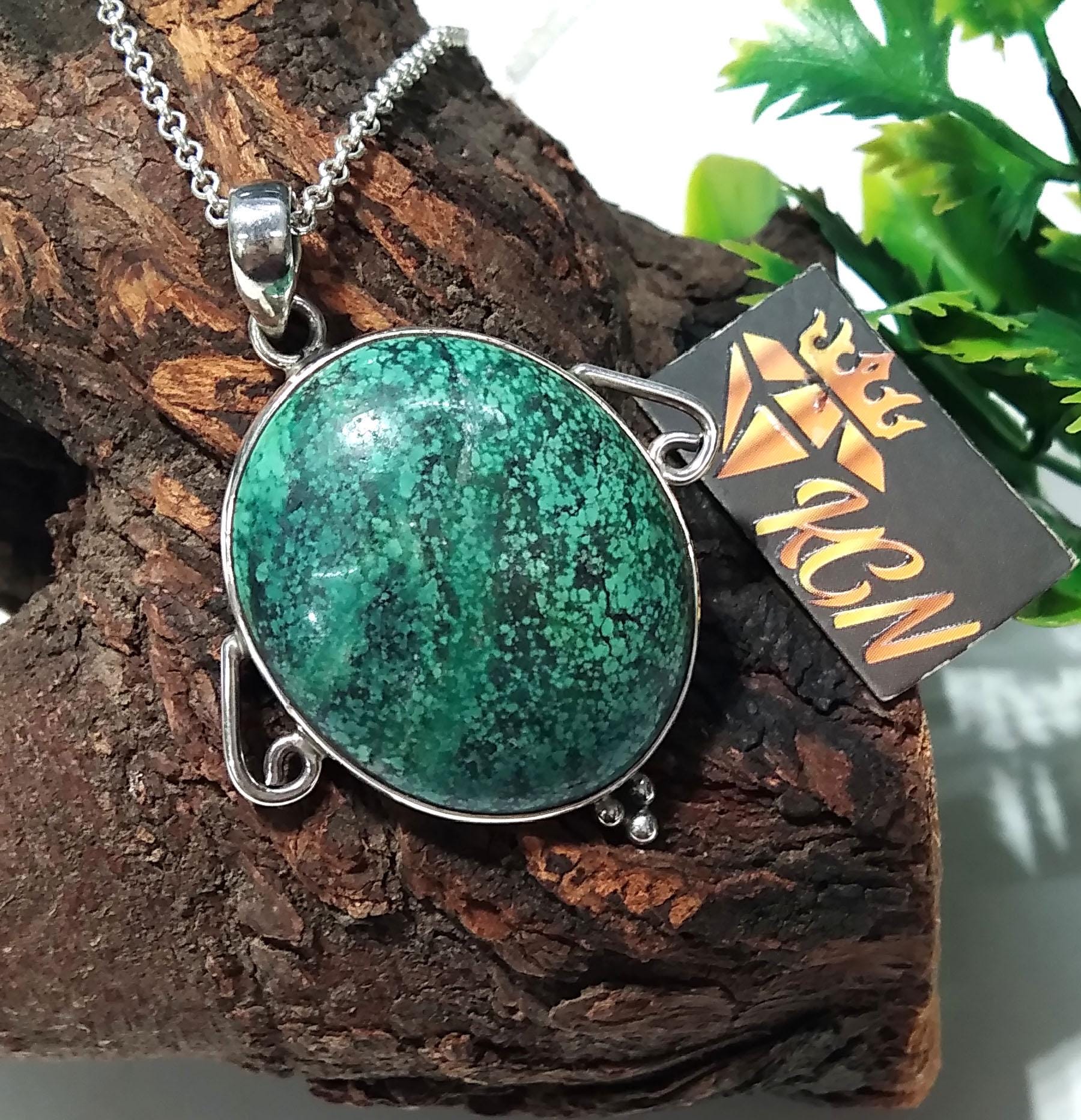 Turquoise Gemstone Pendant Chain Necklace, 925 Starling Silver Pendant Jewelry, Natural Tibetan Turquoise Stone Pendant, Gift For Men/Women.